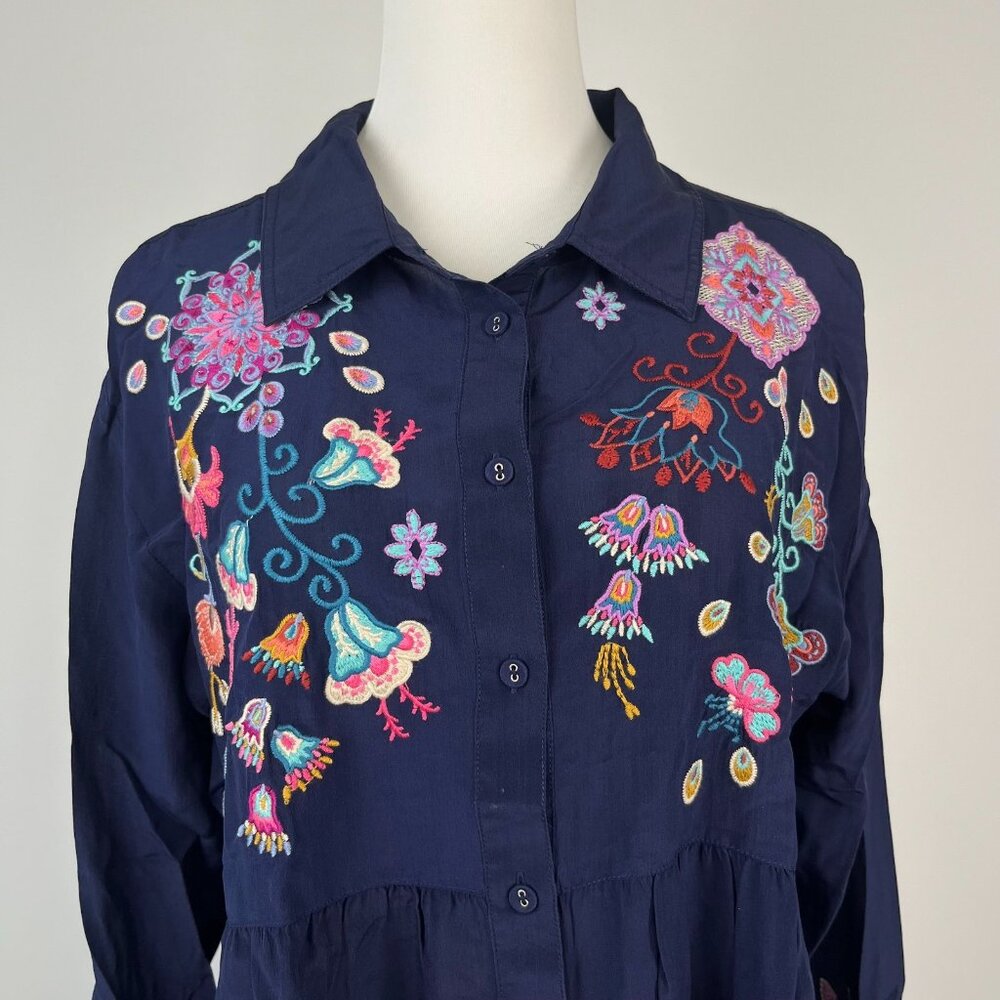 $398 NWOT Johnny Was ALESA TIERED Embroidered Floral Tunic Shirt Blouse Sz XS - Picture 3 of 13